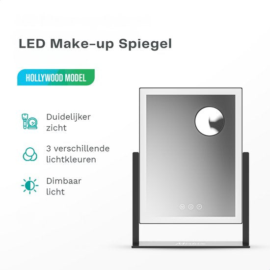 Mirlux Make Up Hollywood Mirror with Lighting (44x30cm) - Vision - Lumière LED dimmable - Blanc