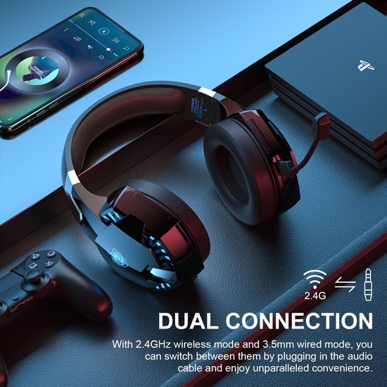 Casque gaming PHOINIKAS G2000 - Bluetooth - avec microphone - Noir/bleu