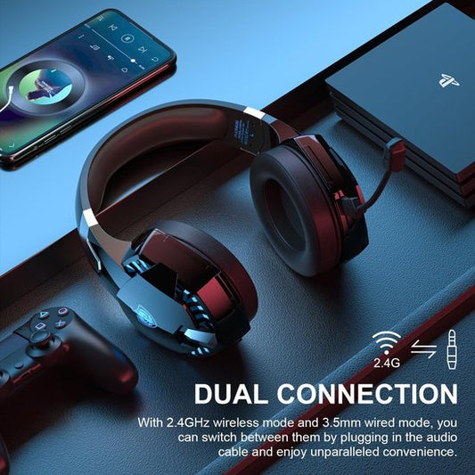 Casque gaming PHOINIKAS G2000 - Bluetooth - avec microphone - Noir/bleu