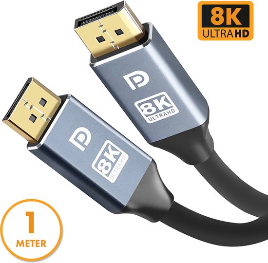Drivv. Câble Displayport - 8K 60Hz - 4K 144 Hz - 32.4GBps - Displayport 1.4 - Câble DP - PVC - 1 mètre - Gris spatial