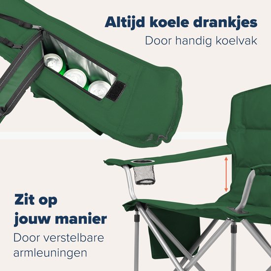 TRVLMORE Chaises de camping XL - pliables - 2-Pack - Capacité de charge 150KG - Sac de transport inclus - Chaise pliante - Chaise de pêche - Chaise de camping - Chaise pliante - Vert