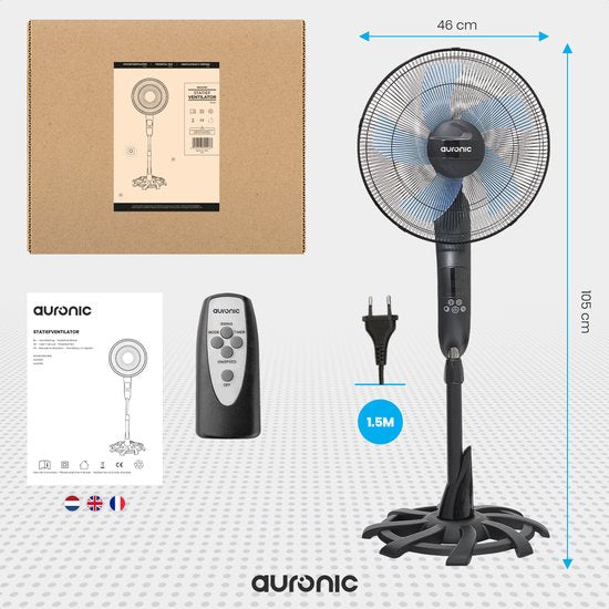 Auronic Tripod Fan - Ventilateur sur pied avec télécommande - minuterie - 50W - 53dB - Noir