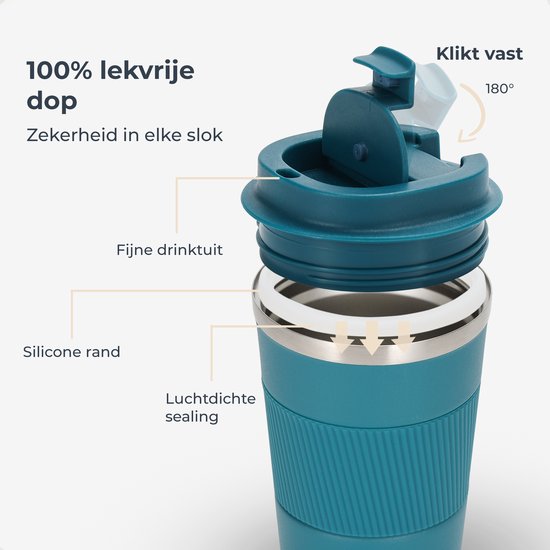 Tasse thermos Castagnola - Tasse à café à emporter - Tasse de voyage pour café et thé - Tasse à thé - 380 ML - acier inoxydable - Bleu