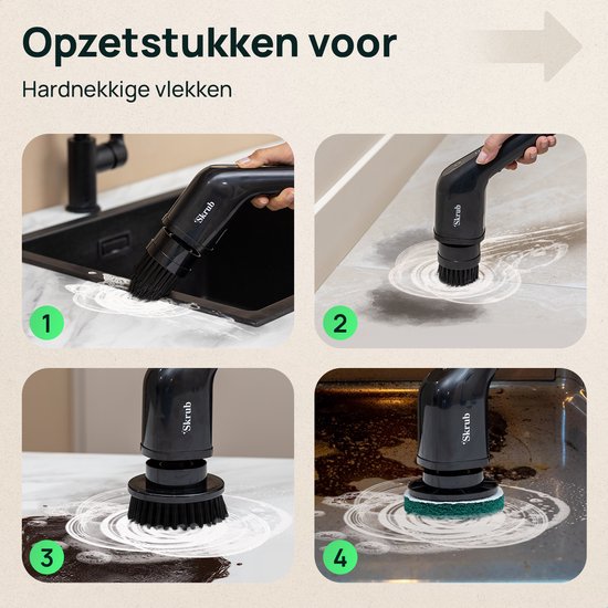 Skrub Electric Cleaning Brush - Brosse à récurer avec manche pour la salle de bain - 8 accessoires