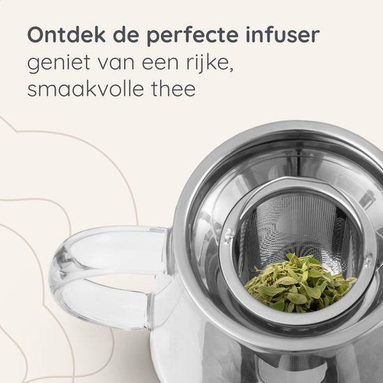 Deleca Théière en verre Clarity - Avec filtre en acier inoxydable et chauffe-plat - Pour thé en vrac / fleurs de thé - Cadeau de Noël - Verre borosilicaté / 1.5L