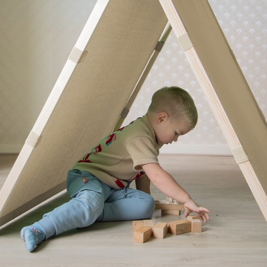 Sunny Como Tente de jeu Crème– Wigwam Tipi pour enfants - bâtons en bois FSC - 123x106x107cm