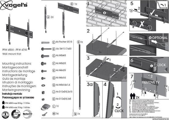 Vogels PFW 4700 Display 55-80 support mural verrouillable plat - Noir
