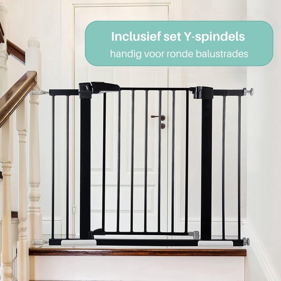 ADSafety Porte d'escalier sans perçage - 76 à 103 cm - 2 rallonges incluses - Fixation par pince - Barrière de sécurité - Barrière pour enfants - Barrière pour chiens - Noir