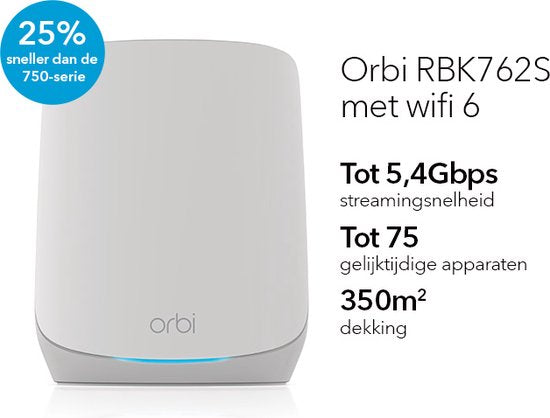 NETGEAR Orbi RBK762S - Mesh WiFi - Amplificateur WiFi - WiFi 6 - 5400 Mbps - Tri-bande - 2-Pack