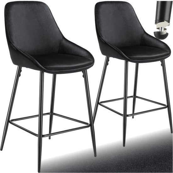 tectake® - Lot de 2 tabourets de bar Siera - Tabouret de bar rembourré avec dossier - Tabouret de bar avec repose-pieds - Chaise de salle à manger avec revêtement en velours et rembourrage en mousse souple - Pieds en acier robuste avec protection antidéra