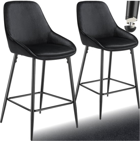 tectake® - Lot de 2 tabourets de bar Siera - Tabouret de bar rembourré avec dossier - Tabouret de bar avec repose-pieds - Chaise de salle à manger avec revêtement en velours et rembourrage en mousse souple - Pieds en acier robuste avec protection antidéra