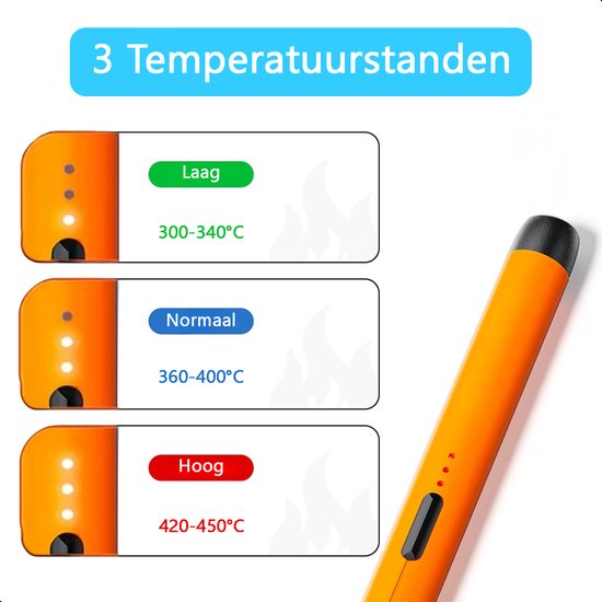 Tech Essentials Fer à souder sans fil - 8W - USB-C - avec étain - kit - soudure fine - stylo - batterie - set de soudure - souder - outil électrique - orange