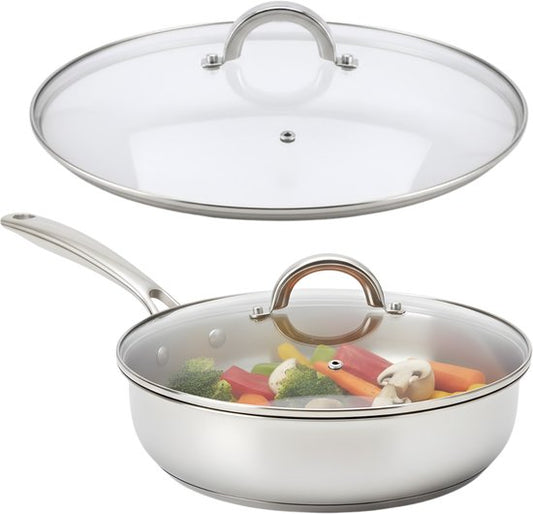 Lomera Couvercle de poêle en verre - Couvercle pour poêle - Couvercle avec trou de vapeur - Bordure en acier inoxydable - Lavable au lave-vaisselle - Couvercle de remplacement - Verre résistant à la chaleur - Couvercle pour poêles - Couvercle pour poêle à