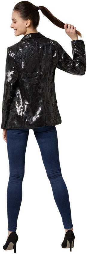 Dressforfun Manteau à paillettes dames noir L - costume de déguisement halloween partywear carnaval partywear - 303858