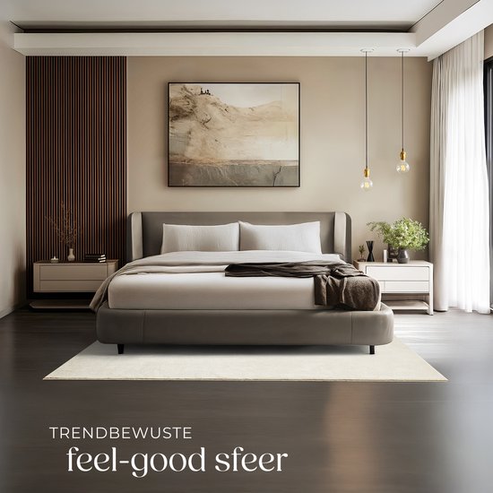 tectake® Tapis à poils courts - 140 x 200 cm - Crème - Tapis pour le salon, la chambre à coucher, la salle à manger - Facile d'entretien et lavable - Sous-couche antidérapante - Antiallergique - Diverses tailles et couleurs