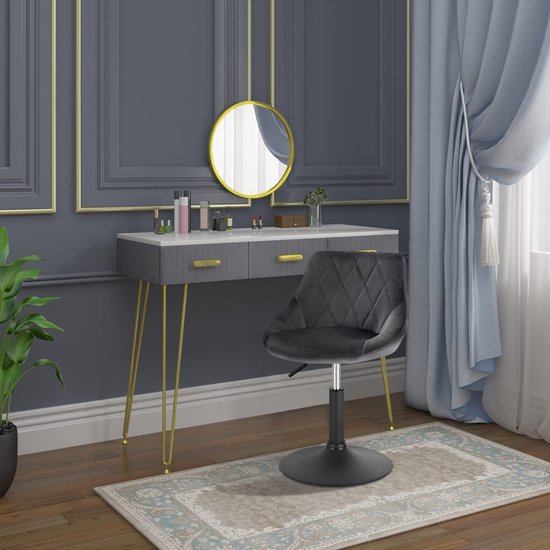 Rootz Tabouret de bar en velours - Chaise de comptoir - Siège réglable - Tabouret pivotant - Tabouret de salon - Tabouret rembourré - Chaise de cuisine - Gris foncé - 22.0x19.3x15.7 pouces