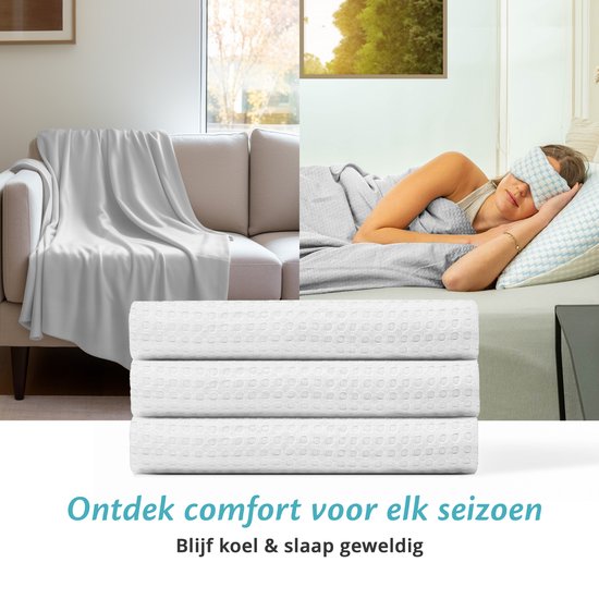 Ella® Couverture rafraîchissante 200x200 cm - 100% Bio-Tencel - Couverture auto-refroidissante - Couverture rafraîchissante - Couette d'été - Blanc perle