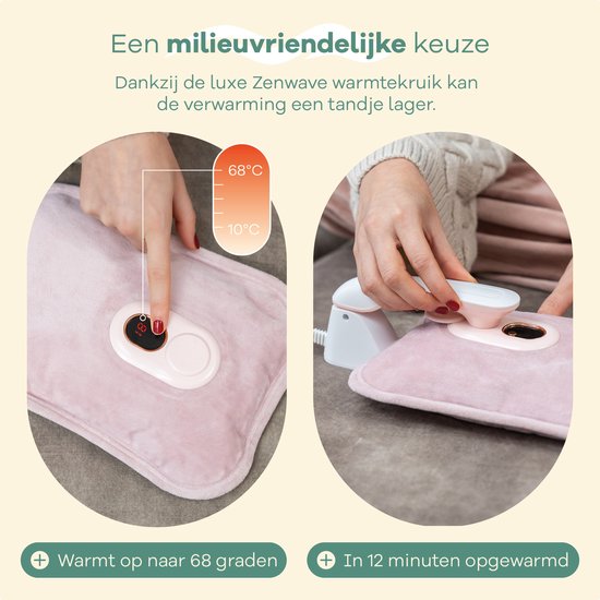 Pichet électrique Zenwave avec manchon - Affichage numérique - Pichet d'eau chaude et pichet d'eau avec chauffe-mains - Coussin chauffant rechargeable - Bande chauffante menstruelle - Durable et sans fil - Camping et extérieur - Pichet d'eau chaude rose -