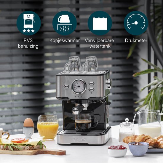 Cafetière - Princess 249412 Machines à expresso pour café moulu - Avec mousseur à lait pour cappucino et latte macchiato - 2 tasses - Association de consommateurs Best Buy