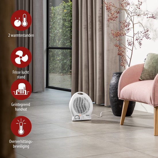 Réchaud électrique Tristar KA-5039 - 2 niveaux de chaleur - Réchaud compact à ventilateur - Réchaud de camping - Plage de chauffage jusqu'à 25 m² - 2000W - Blanc