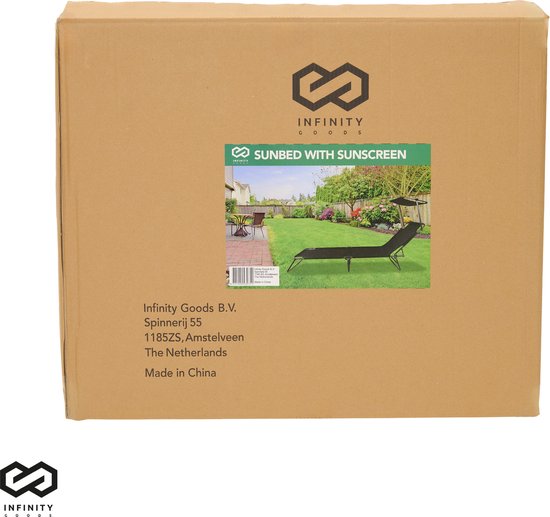 Infinity Goods Ligbed Met Zonnescherm - Opvouwbaar - Set van 2 - Zonnebed - Ligstoel - Verstelbaar - Tuin - Weerbestendig - Zwart
