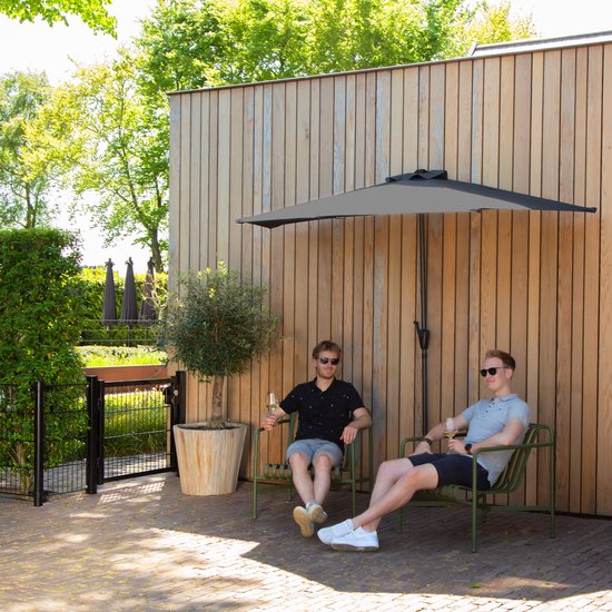 VONROC Premium Parasol Magione - Parasol de balcon durable - Semi-circulaire 270x135cm - Toile résistante aux UV - Gris - Housse de protection incluse