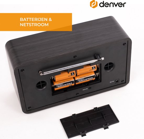 Denver DAB Radio - Retro Radio - Bluetooth - DAB+/ FM - Dimmable - Batteries et secteur - DAB18DG