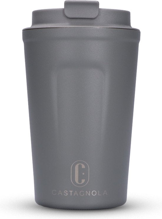 Castagnola Thermos Cup - Coffee Mug To Go - Travel Mug for Coffee and Tea - Tea Mug - 380 ML - stainless steel - Grey