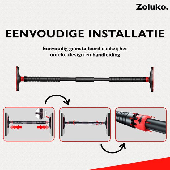 Zoluko Professional Pull Up Bar - Capacité de charge de 200kg - Fixation facile - Barre de traction pour le fitness - Station de traction pour le sport à domicile - Barre de traction pour le menton - Noir/Rouge