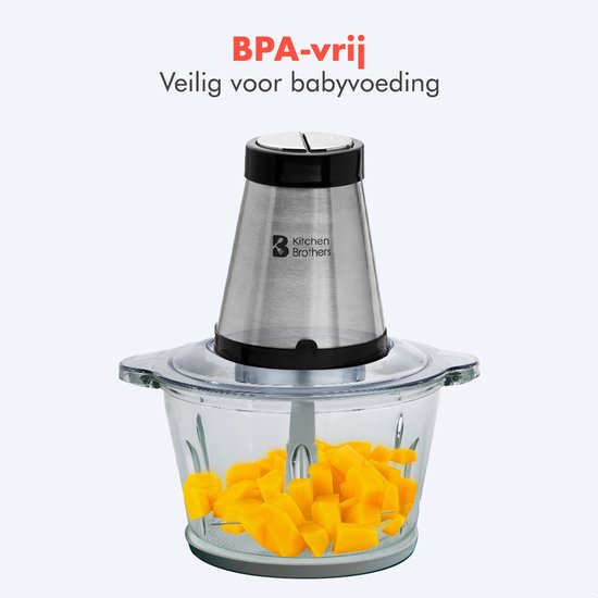 KitchenBrothers Chopper - Hachoir électrique - 2 vitesses - 300W - 1.8L - Bol en verre