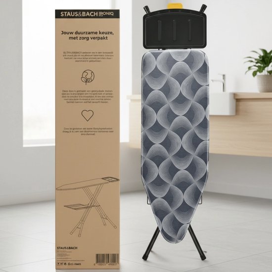 STAUS&BACH Ironiq Pro - Table à repasser pour centrale vapeur - Comprend une planche pliante et un support pliant - 76 - 96 cm réglable en hauteur - Avec support pour centrale vapeur fer à vapeur - 122 x 43,5 cm
