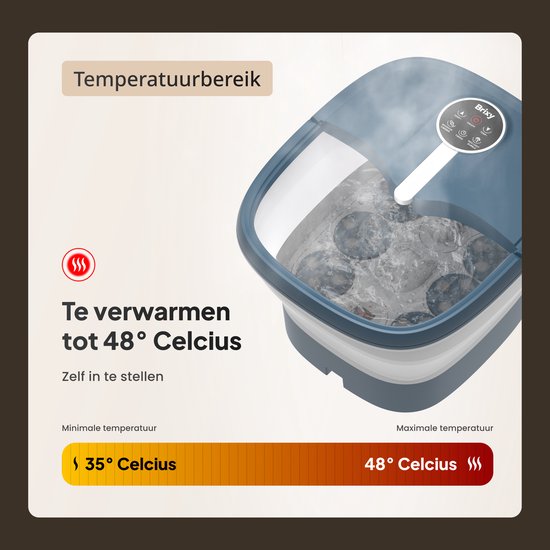 Brixy Bain de pieds à massage automatique - Appareil de massage des pieds - Bain de pieds électrique - Pliable - Chauffe jusqu'à 48°C - 14L
