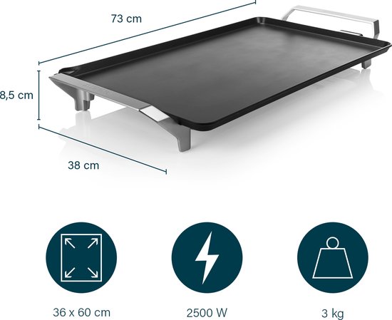 Princess Griddle 103120 - Table Chef Premium - Griddle - Gourmet - Large 60x36 cm - 2500W - Thermostat réglable - Cordon de 1,5 mètre - Teppanyaki - Double élément chauffant - Chauffage extra rapide