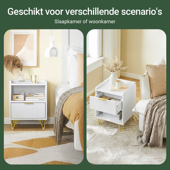 SoBuy Table de chevet, table de chevet avec tiroir et étagère, table d'appoint moderne pour la chambre et le salon, blanc, 40 x 40 x 51 cm (l x p x h) FBT169-W