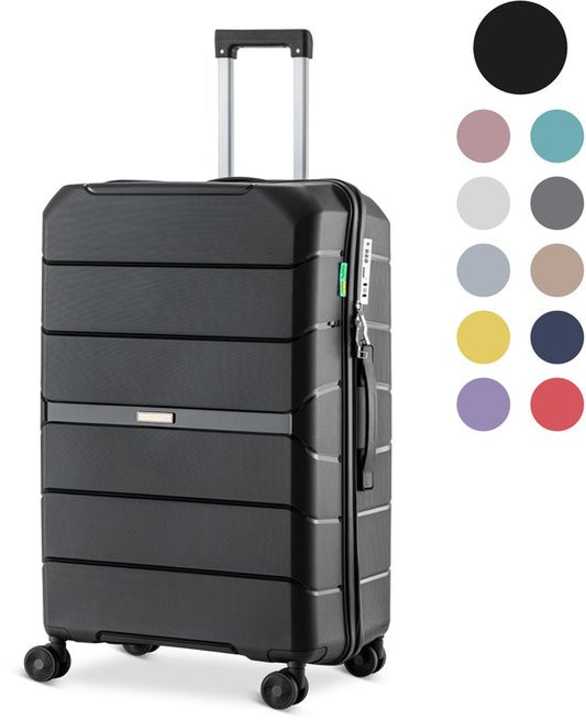 SKYCASES Urban Adventurer - Valise de voyage moyenne - Verrouillage par numéro - 44x27x66cm - 78L - Valise de voyage avec verrouillage de valise - Roues pivotantes - Noir V2