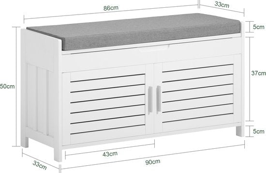 SoBuy FSR102-W Meuble de rangement - Meuble à chaussures blanc avec banc et 2 portes
