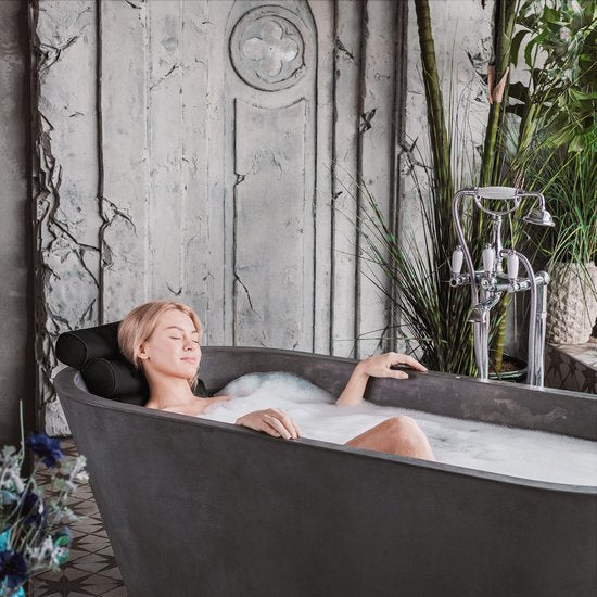 RelaxTub® Coussin de bain - Coussin pour la nuque - Coussin de bain - 6 ventouses solides - Antidérapant - Imperméable - Appui-tête de bain - Pour la tête, la nuque et les épaules - Coussin de bain noir