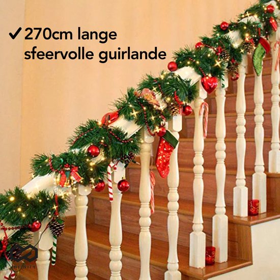 Infinity Goods Guirlande avec lumières - minuterie - décoration de Noël - 270CM - guirlande de Noël - décoration de Noël - 35 LED - vertes