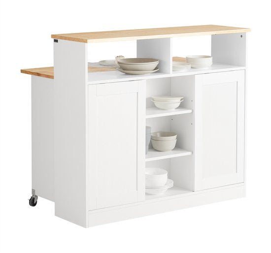 SoBuy FSB36-WN Buffet - Meuble de cuisine blanc avec portes coulissantes et roulettes