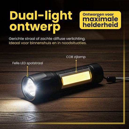 ODESSEY Lampe de poche LED rechargeable - 4-Pack - COB Lighting - avec dragonne - Lampe de poche militaire - Lampes de poche - Enfant - Noir