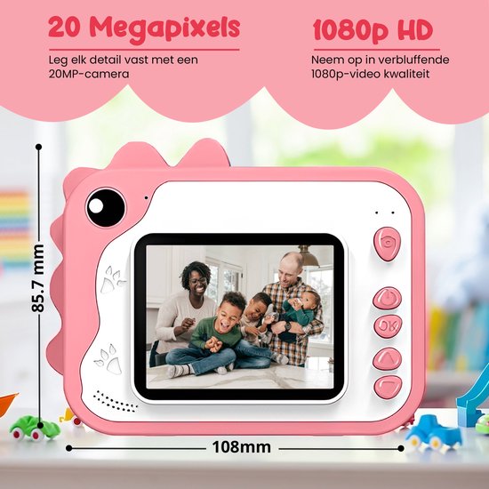 K&L® 3 IN 1 Digital Kids Camera + Instant print + play camera - 32GB micro sd card - camera kids - Vlog camera with games - Photo camera for kids - Small size toy - With video function - Pink