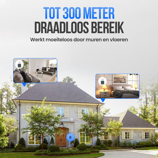 Strex Wireless Doorbell - Récepteur alimenté par le secteur - Portée de 300 m - 60 mélodies - Sans fil - Résistant à l'eau - Noir