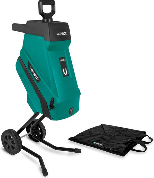 VONROC Déchiqueteuse/Broyeuse 2500W - Pour les branches jusqu'à Ø45mm - Sac de ramassage 45L et bâton de poussée inclus