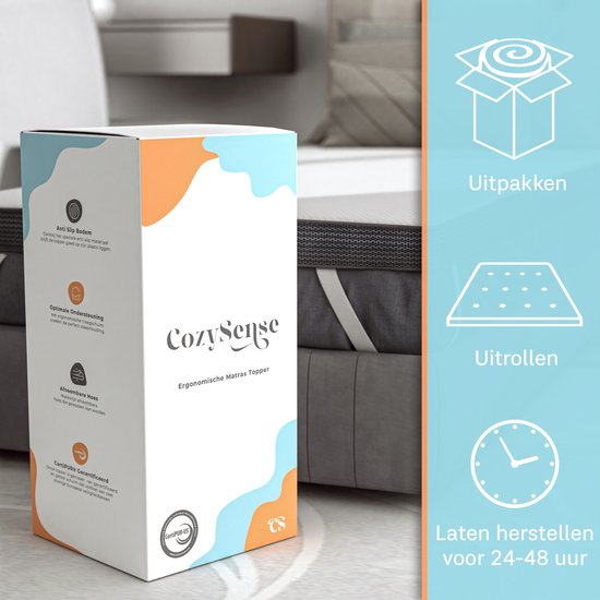 CozySense® Topper 90x200 - Surmatelas - Matelas de terrasse - Mousse à mémoire de forme avec gel réfrigérant - CertiPUR® - Fermeté moyenne - 8 CM - Housse lavable