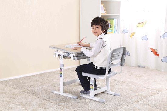 Bureau de dessin pour enfants avec chaise de bureau - réglable en hauteur de manière ergonomique - table d'écolier