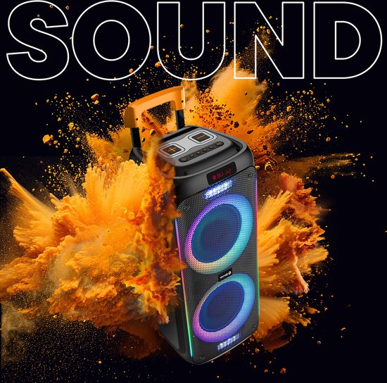 Denver Bluetooth Speaker Party Box - Disco Lights - Party Box - Microphone inclus - Micro SD / USB / AUX - TSP456