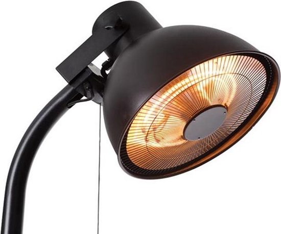 Perel Chauffe-terrasse sur pied, 2000 W, carbone, avec interrupteur à tirette, protection contre l'inclinaison, 3 niveaux de chaleur, réglable en hauteur, résistant aux éclaboussures, design rétro, métal, noir