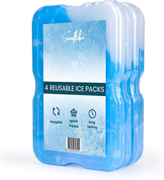 Eléments de refroidissement pour glacière et sac isotherme - 4 paquets - Eléments de congélation plats, petits et mini pour le voyage, le pique-nique et le camping - Eléments de refroidissement compacts en gel - Sunflake