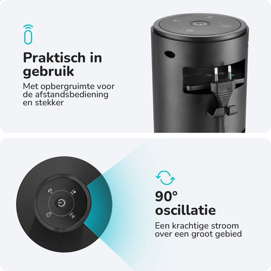 Ventilateur de tour Bloomfold - 38 pouces - Noir - Télécommande - Mode veille - Minuterie 12 heures - Affichage LED complet