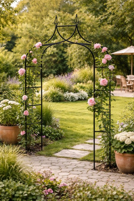 Ceruzo Arche de roses 255 cm - Arche de jardin en métal - Aide à l'escalade - Arche de fête - Vert foncé